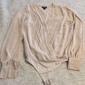 Express Taupe Pleated Bodysuit